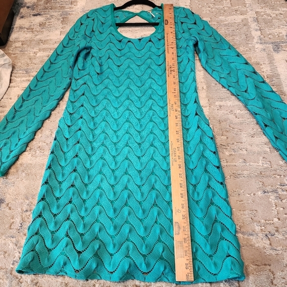 Free People Green Cochet Wild Thing Mini Sheath V Neck Retro - Picture 16 of 17